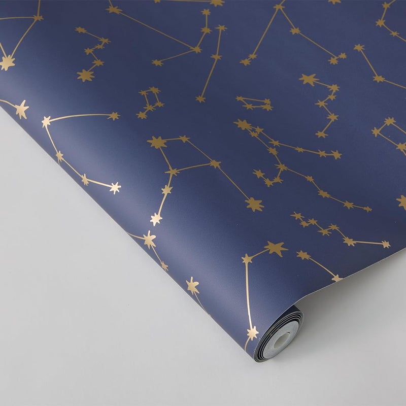 Tempaper x Novogratz Navy Blue & Metallic Gold Constellations Removable Peel and Stick Wallpaper, 20.5 in X 16.5 ft, Made in the USA - Image 2